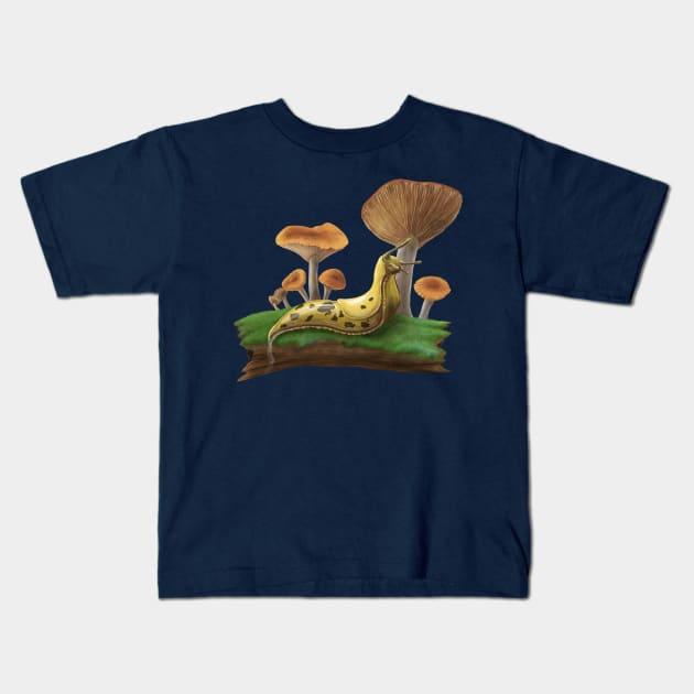 banana slug with mushrooms Kids T-Shirt by ElementalEmbers